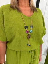Load image into Gallery viewer, TILLY Olive Green Trouser Co Ord With Necklace

