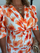 Load image into Gallery viewer, JASMINE Orange Floral Fitted Midi Dress
