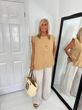 Load image into Gallery viewer, SARA Caramel/Off White Light Linen Stripe Trouser
