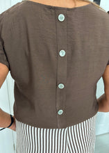 Load image into Gallery viewer, KITTY Brown Button Back Detail Frill Sleeve Top
