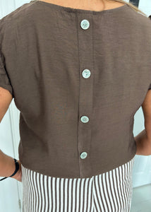 KITTY Brown Button Back Detail Frill Sleeve Top