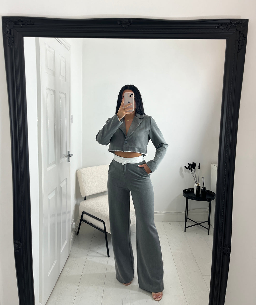 CARLY Grey Cropped Blazer Co Ord