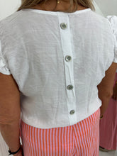 Load image into Gallery viewer, KITTY White Button Back Detail Frill Sleeve Top
