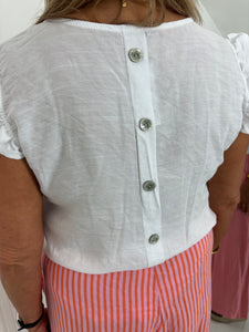KITTY White Button Back Detail Frill Sleeve Top