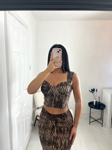 CHELSEA Brown Pattern Mesh Co Ord