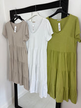 Load image into Gallery viewer, JODIE Off White Classic T- Shirt Tiered Dress
