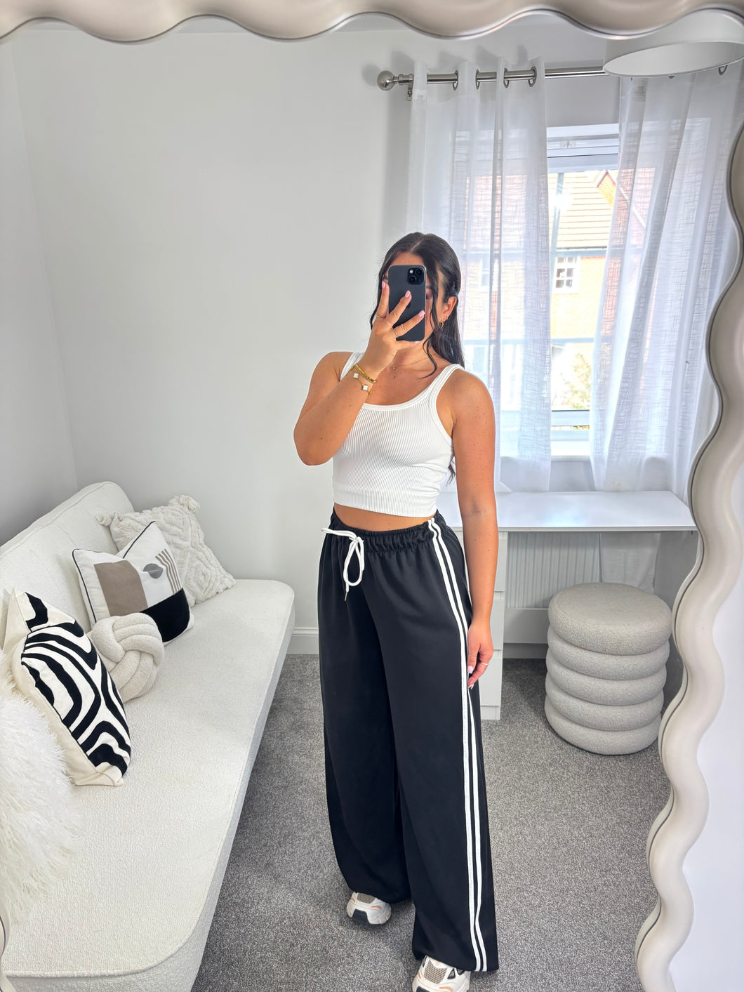 JAMIE Black Stripe Wide Leg Jogger