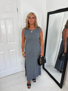 LANA Grey Frayed Detail Basic Maxi Dress