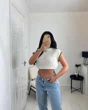 Load image into Gallery viewer, AMY White With Camel Outline Cropped Knit Top
