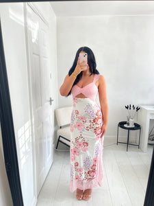 IMOGEN Pink Floral Lace Trim Dress