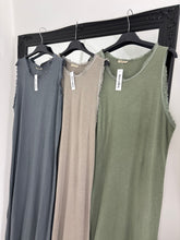 Load image into Gallery viewer, LANA Khaki Frayed Detail Basic Maxi Dress
