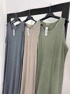 LANA Khaki Frayed Detail Basic Maxi Dress