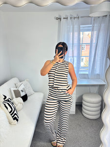 AMY Beige/Black Stripey Button Up Co Ord