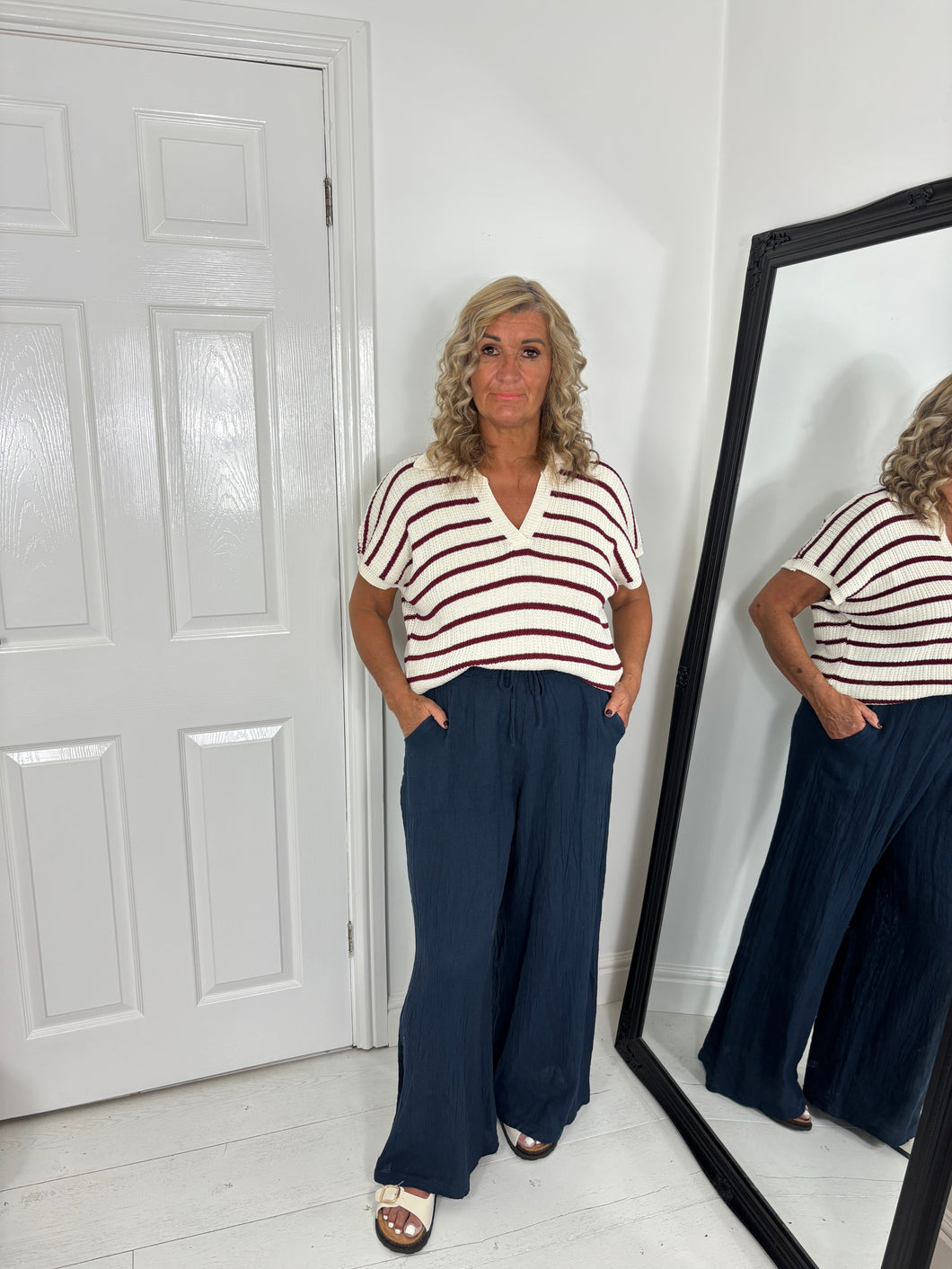 FREYA Cream/Burgandy Knit Top