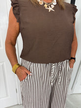 Load image into Gallery viewer, SARA Brown/Cream Light Linen Stripe Trouser
