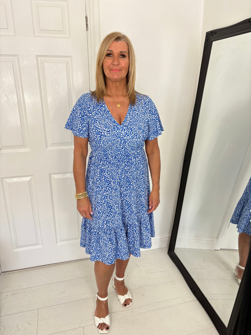 ELISA Blue/White Floral Short Dress