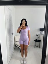 Load image into Gallery viewer, MEG Lilac Short Sleeved Ribbed Unitard
