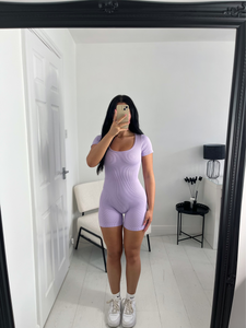 MEG Lilac Short Sleeved Ribbed Unitard