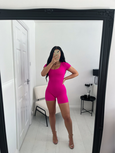 MEG Pink Short Sleeved Ribbed Unitard