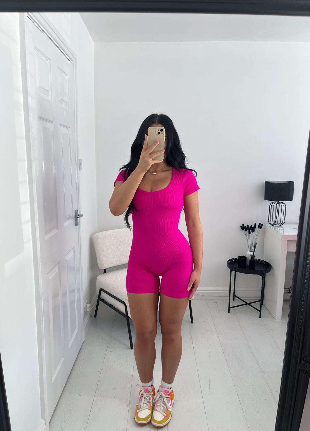 MEG Pink Short Sleeved Ribbed Unitard