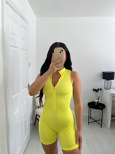 Load image into Gallery viewer, SOFIA Yellow Sleeveless Ribbed Zip Unitard
