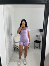 Load image into Gallery viewer, MEG Lilac Short Sleeved Ribbed Unitard
