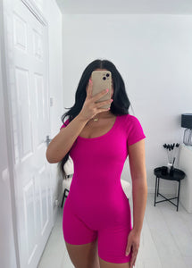 MEG Pink Short Sleeved Ribbed Unitard