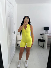 Load image into Gallery viewer, SOFIA Yellow Sleeveless Ribbed Zip Unitard
