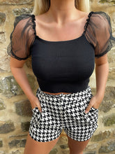 Load image into Gallery viewer, TANYA Black Puff Sleeve Ribbed Top
