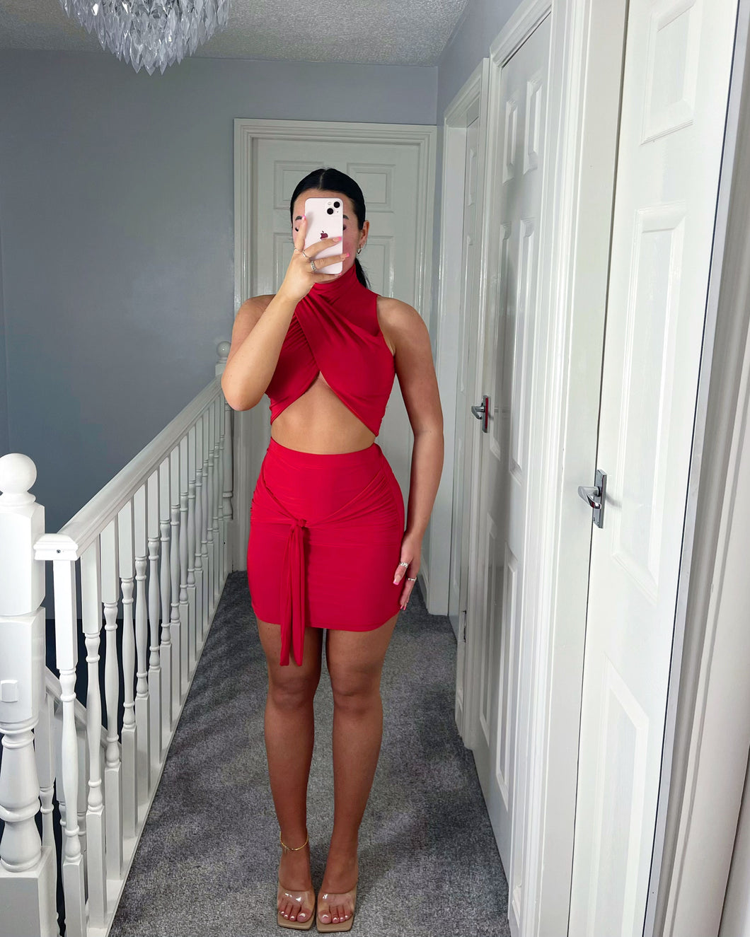 LILAH Red High Neck Two Piece