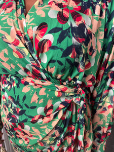 TIA Green Floral Wrap Dress