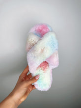 Load image into Gallery viewer, MAE Rainbow Faux Fur Cross Strap Platform Slippers
