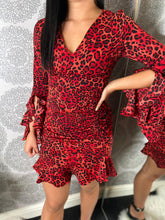 Load image into Gallery viewer, ALLYSON Red Animal Print V Neck Dress
