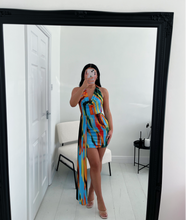 Load image into Gallery viewer, RIAN Multi Coloured Slinky Backless Drape Mini Dress
