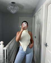 Load image into Gallery viewer, LEAH Cream Ribbed Backless Roll Neck Top
