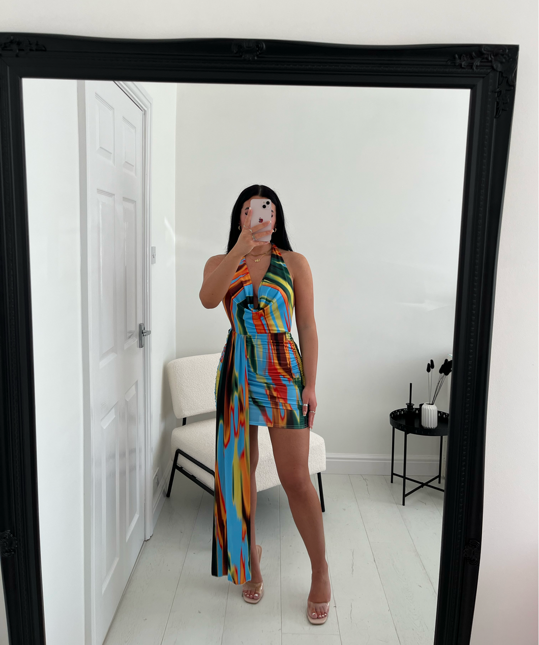 RIAN Multi Coloured Slinky Backless Drape Mini Dress