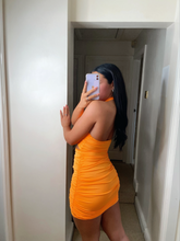 Load image into Gallery viewer, AVA Orange Low-Cut Halter Neck Mini Dress
