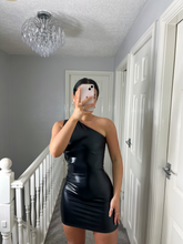 Load image into Gallery viewer, LARISA Black PU One Shoulder Dress
