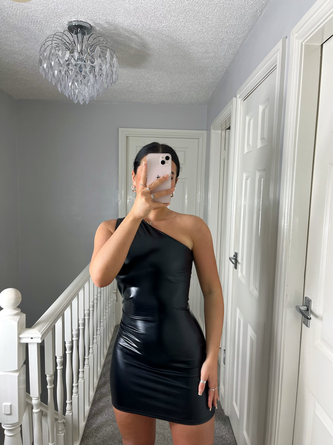 LARISA Black PU One Shoulder Dress