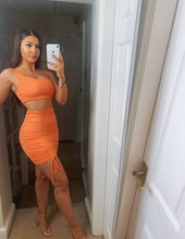 Load image into Gallery viewer, NICOLE Bodycon Ruched Cut out Orange Dress
