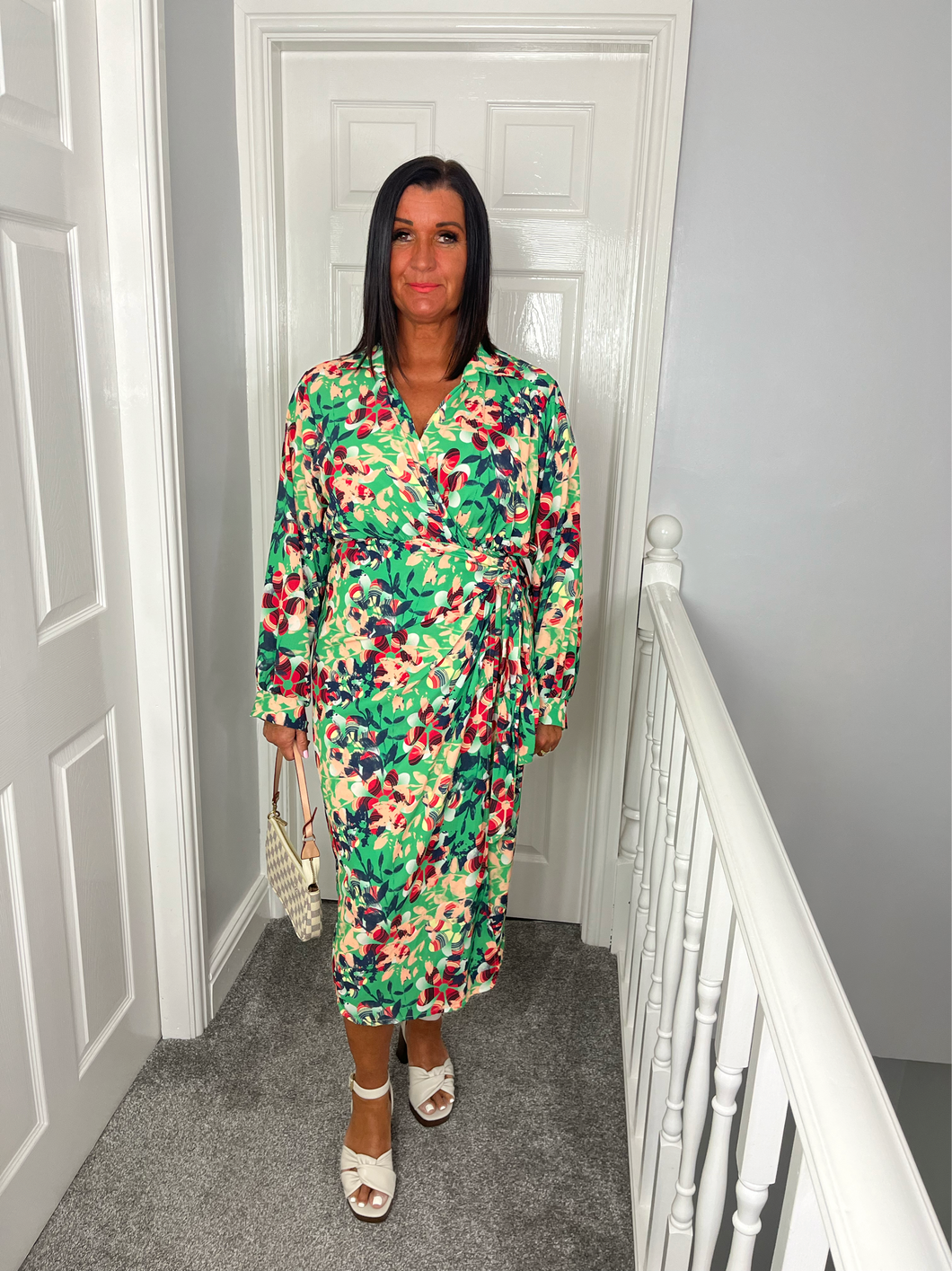 TIA Green Floral Wrap Dress