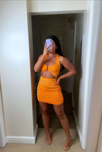 Load image into Gallery viewer, AVA Orange Low-Cut Halter Neck Mini Dress
